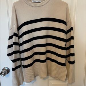Zara Cream Ribbed Knit Sweater